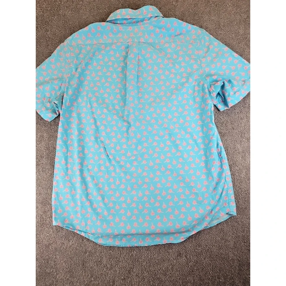 Vineyard Vines Mens L Slim Fit Whale Shirt Blue Pink PalmTrees Short Sleeve 1392 - Picture 11 of 13
